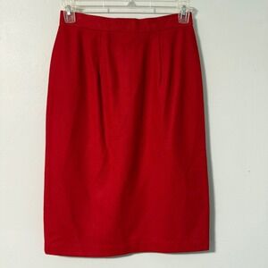 Laura Winston Red 100% Wool Pencil Midi Below the Knee Skirt Size 8 Vintage